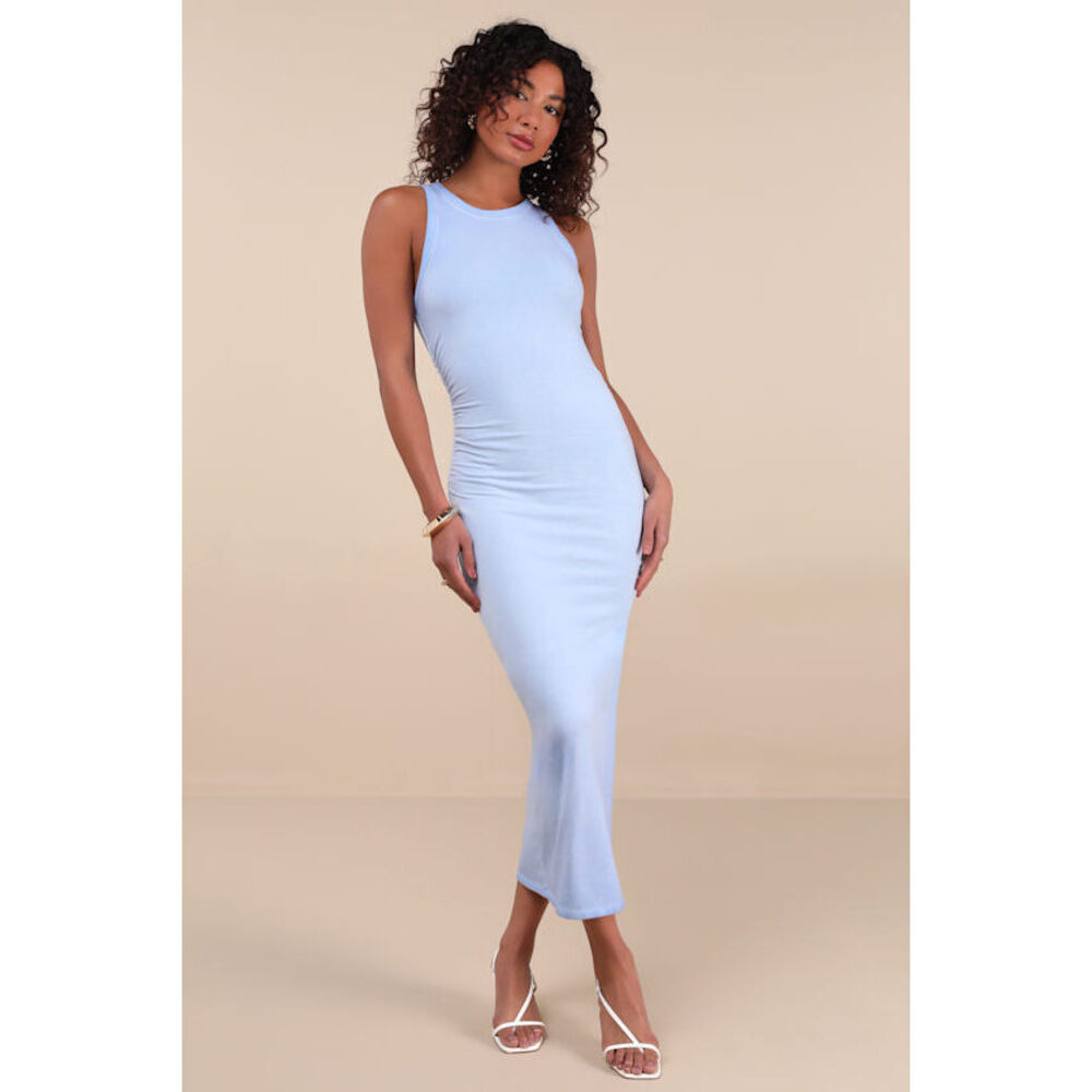 NWT Lulus Lavina Light Blue Jersey Knit Bodycon Midi Dress - Size XL